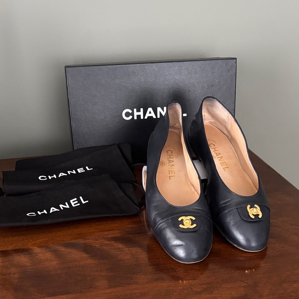Chanel Black Heels with Gold Accents